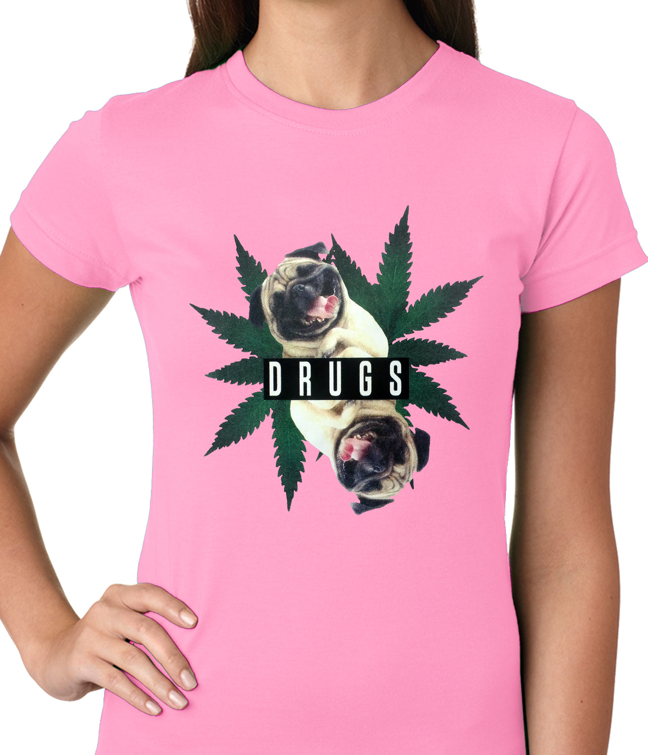 Pugs and Drugs Pot Leaf Ladies T-shirt