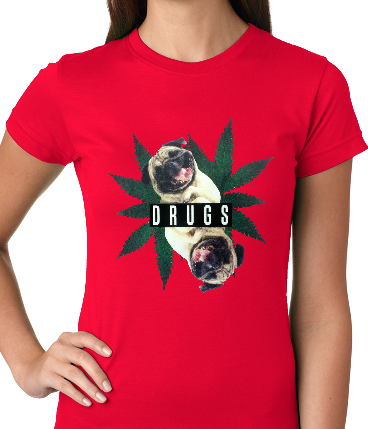 Pugs and Drugs Pot Leaf Ladies T-shirt