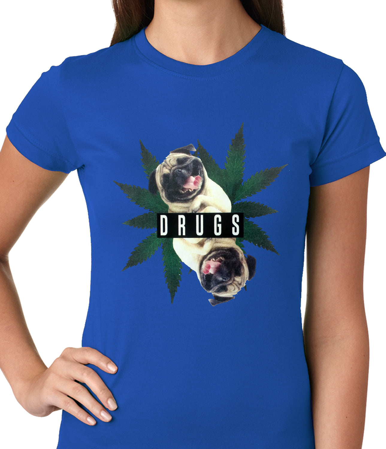 Pugs and Drugs Pot Leaf Ladies T-shirt