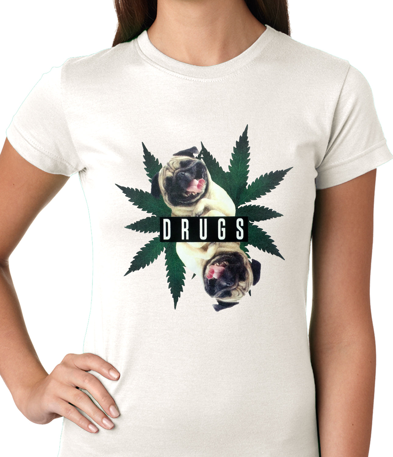 Pugs and Drugs Pot Leaf Ladies T-shirt