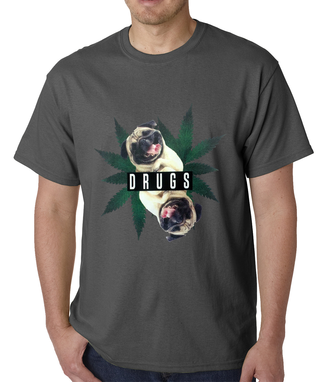 Pugs and Drugs Pot Leaf Mens T-shirt