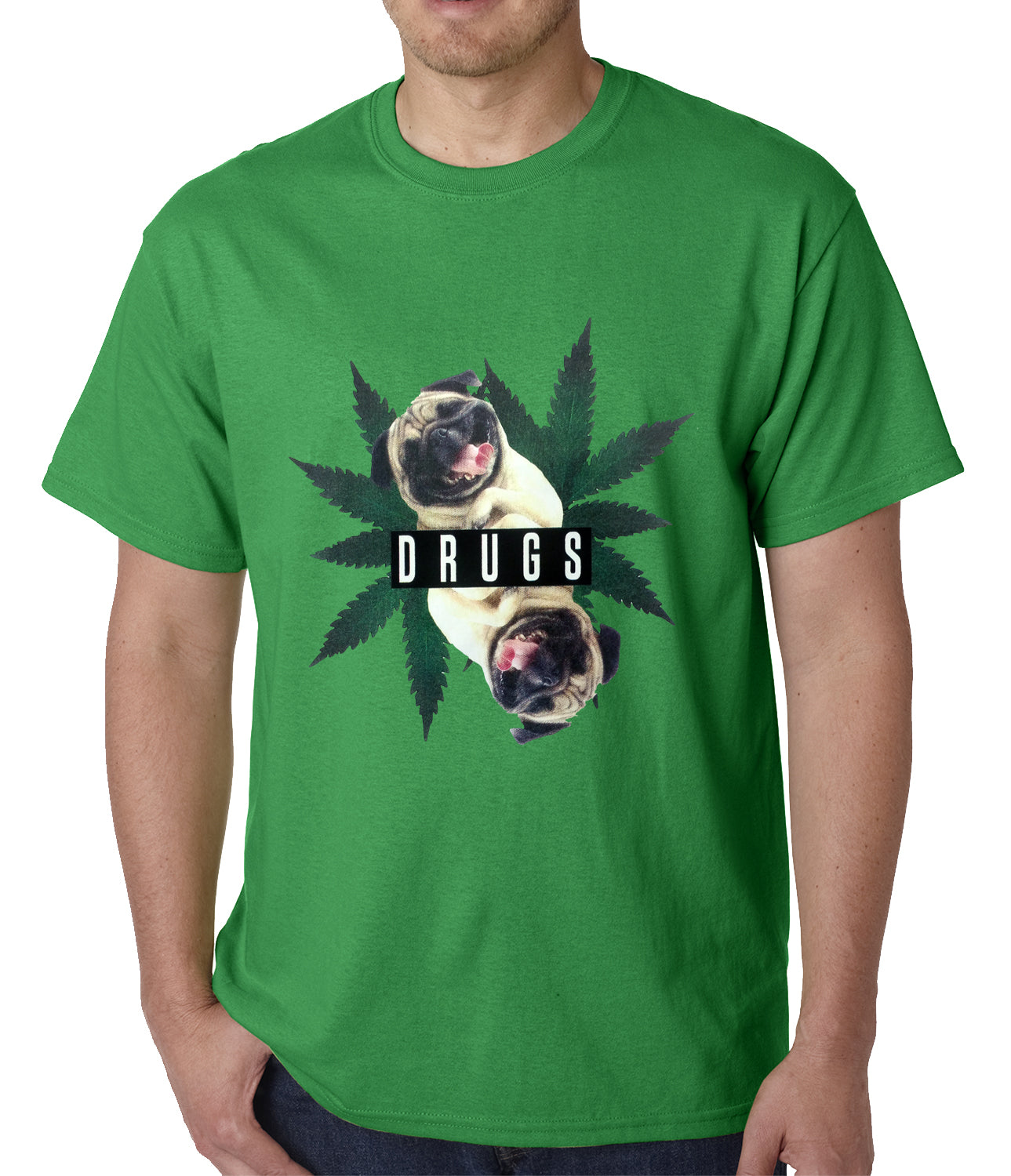 Pugs and Drugs Pot Leaf Mens T-shirt
