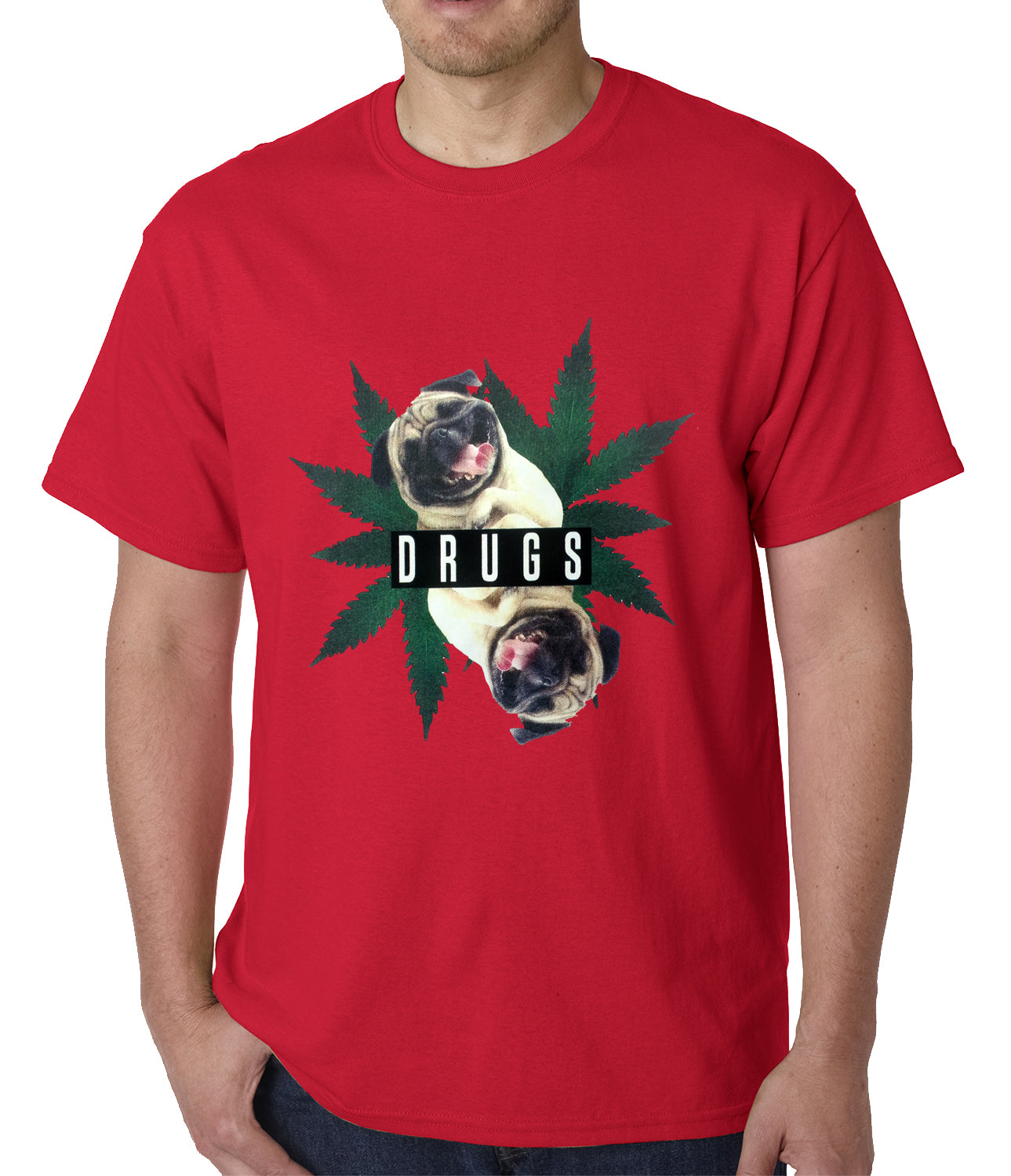 Pugs and Drugs Pot Leaf Mens T-shirt