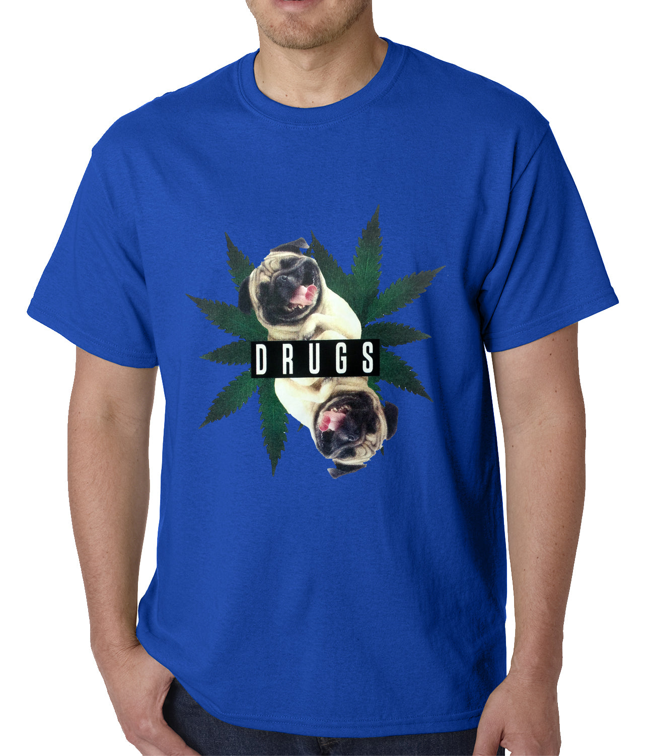 Pugs and Drugs Pot Leaf Mens T-shirt