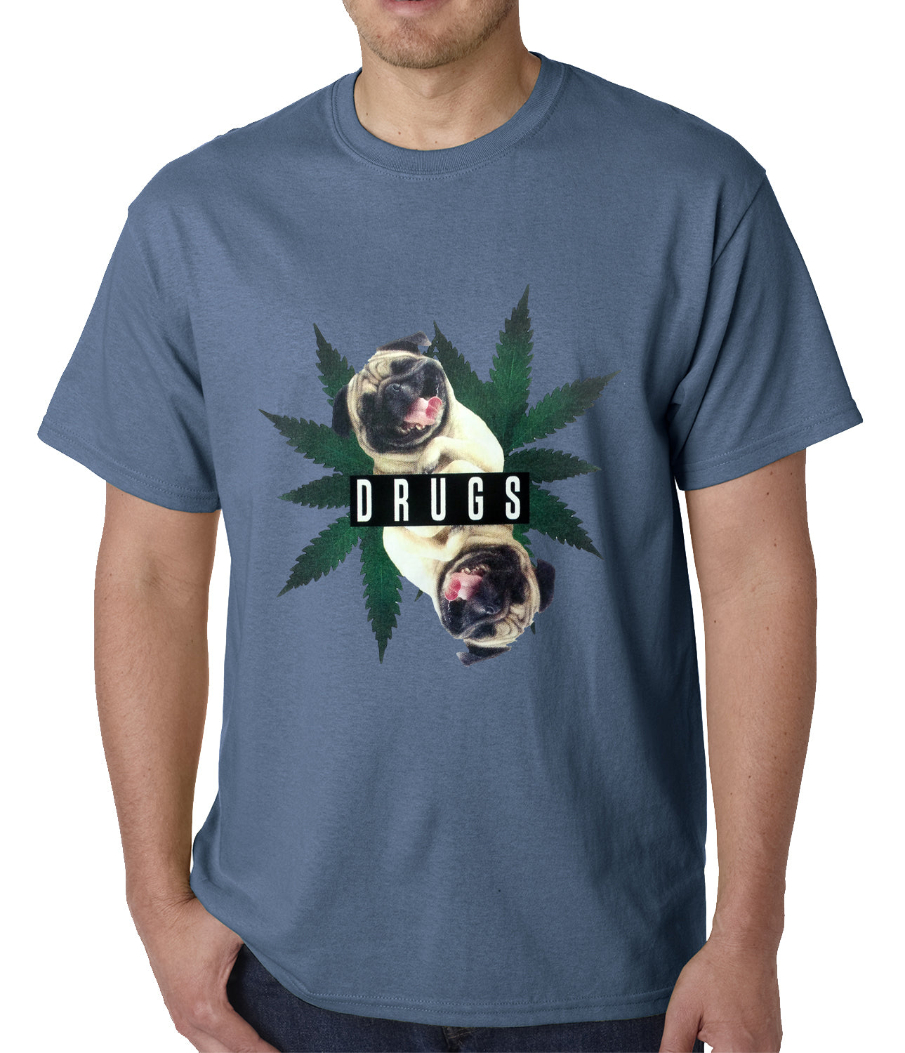 Pugs and Drugs Pot Leaf Mens T-shirt