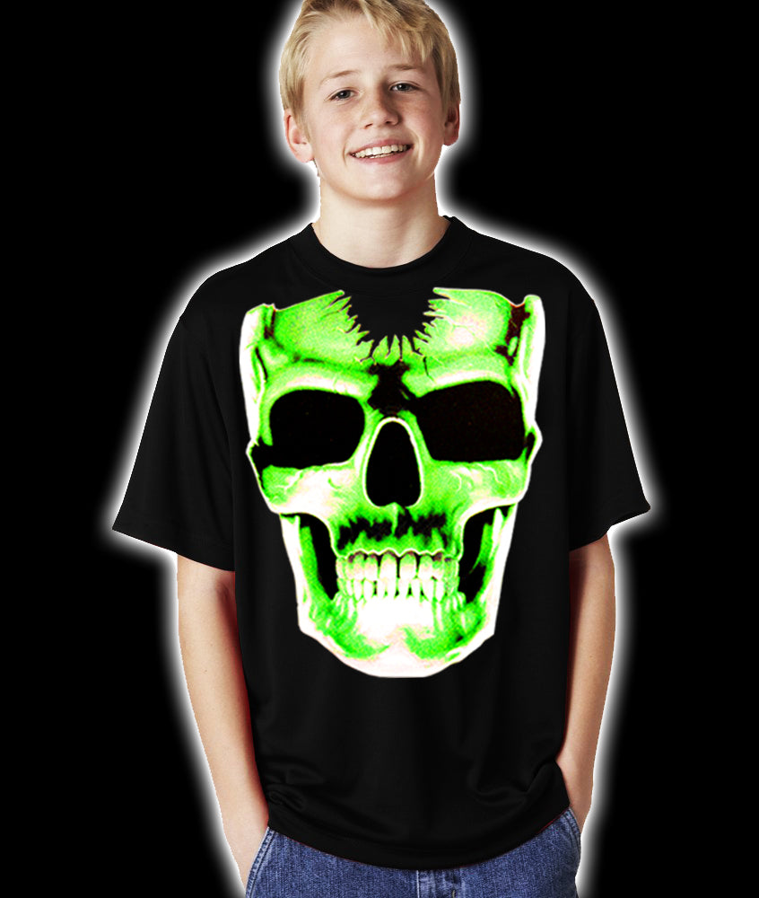 Radioactive Glowing Skull Kids T-Shirt (Black)