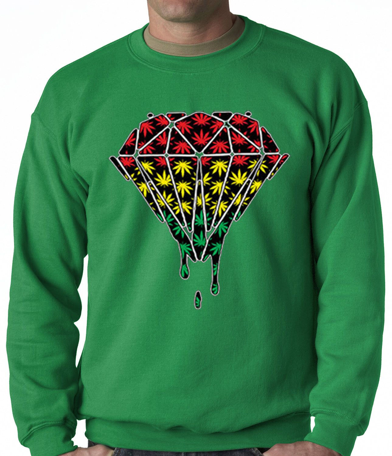 Rasta Pot Leaf Diamond Adult Crewneck