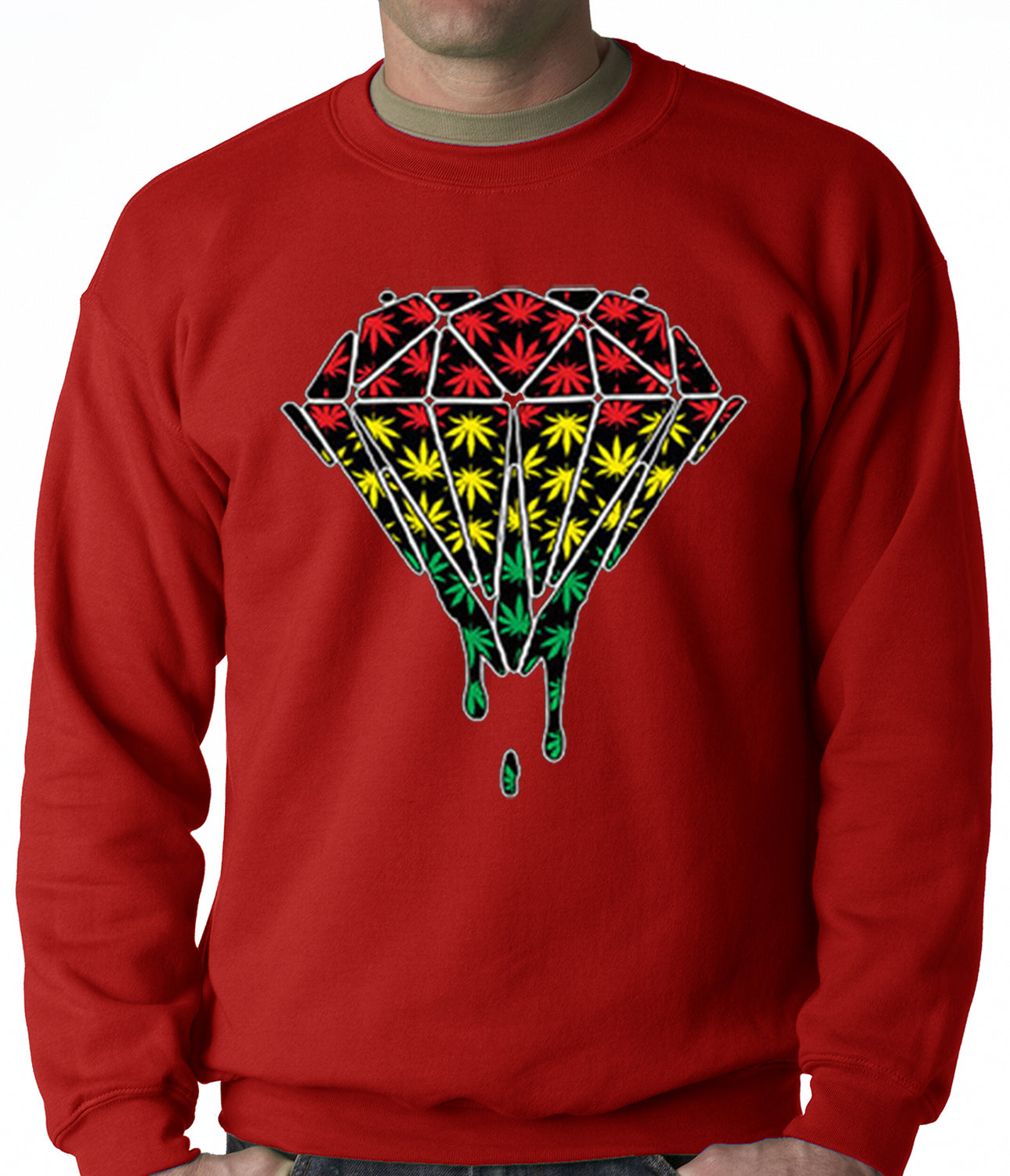 Rasta Pot Leaf Diamond Adult Crewneck