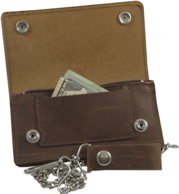 Rustic Brown Leather 6" Biker Chain Wallet