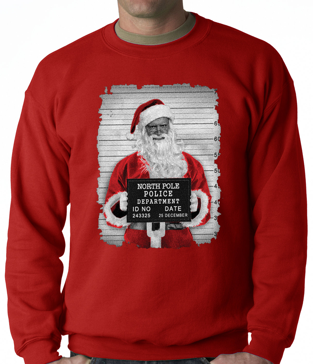 Santa Mug Shot Funny Adult Crewneck