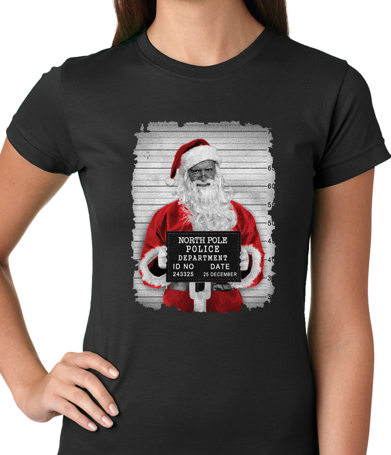 Santa Mug Shot Funny Ladies T-shirt
