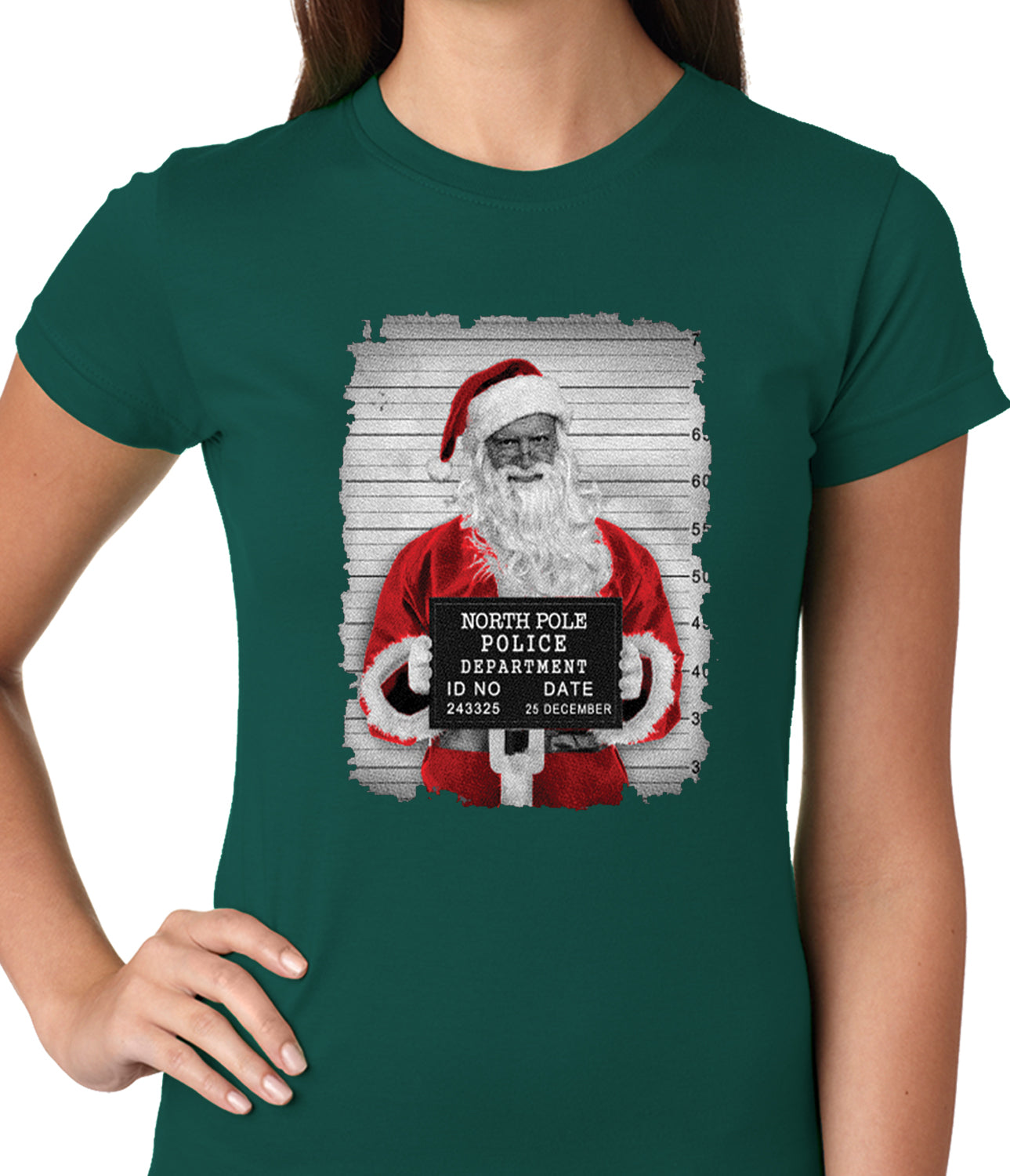 Santa Mug Shot Funny Ladies T-shirt