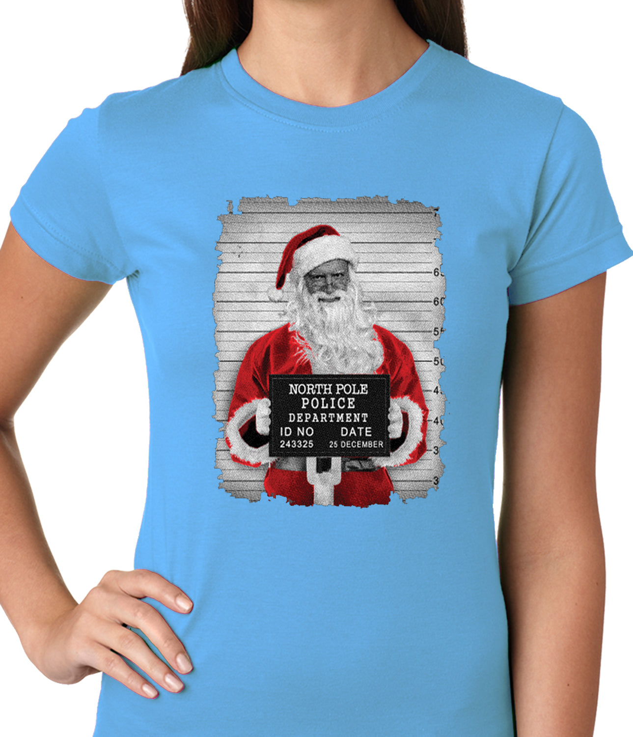 Santa Mug Shot Funny Ladies T-shirt