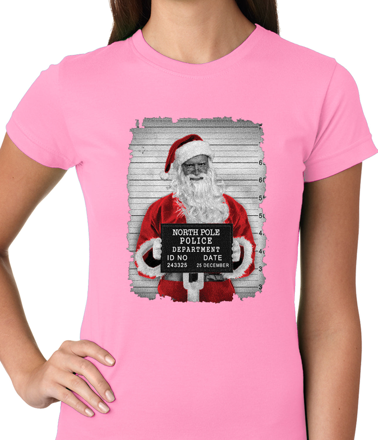 Santa Mug Shot Funny Ladies T-shirt