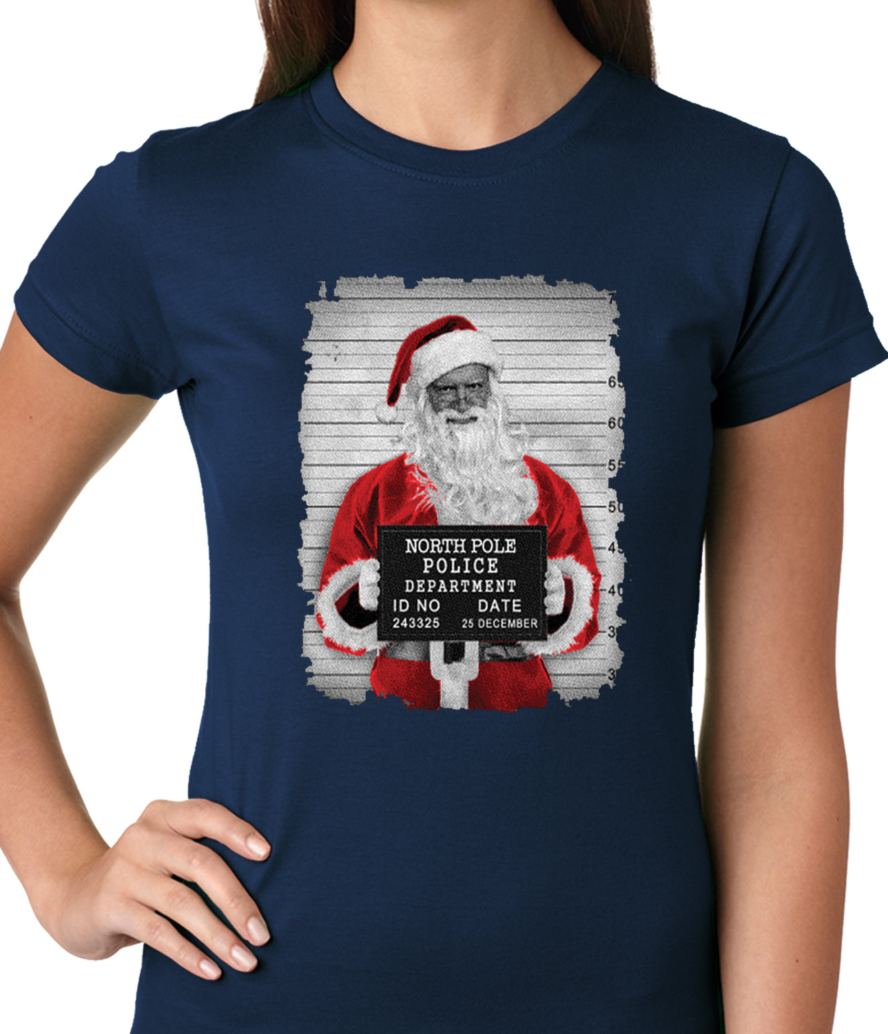 Santa Mug Shot Funny Ladies T-shirt