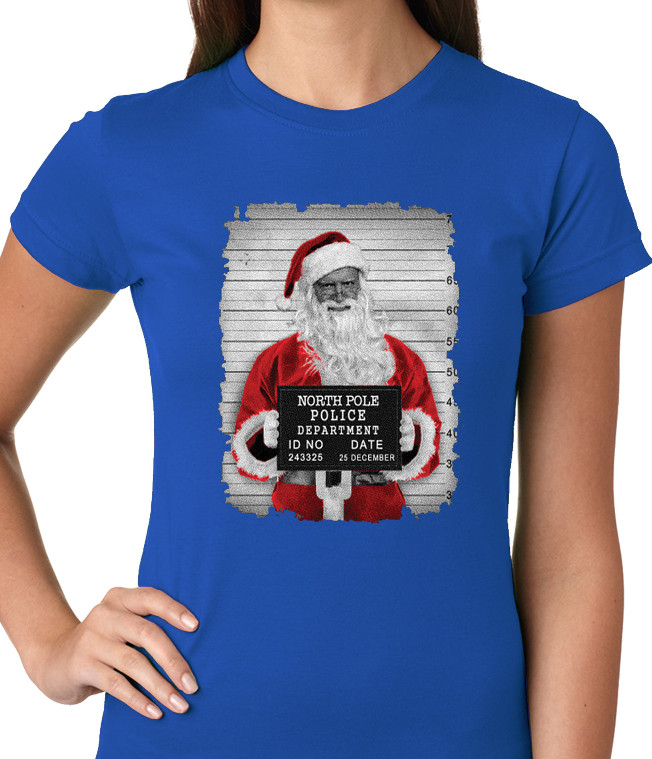 Santa Mug Shot Funny Ladies T-shirt