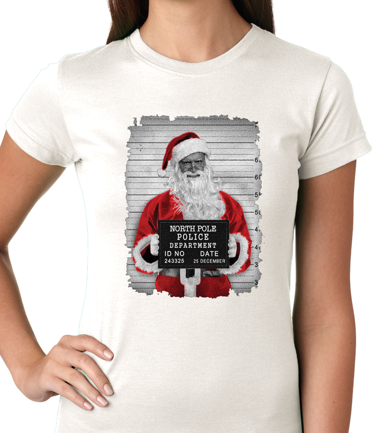 Santa Mug Shot Funny Ladies T-shirt