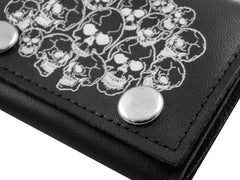 Genuine Leather Chain Wallet with Silver Skull Heads