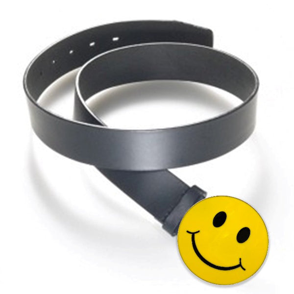 Buckle-Down Seatbelt Belt – Adjustable Smiley/Sad Face Checker Design, Black & White, Fits Waist 24-38, Fashion Belt Not For Safety