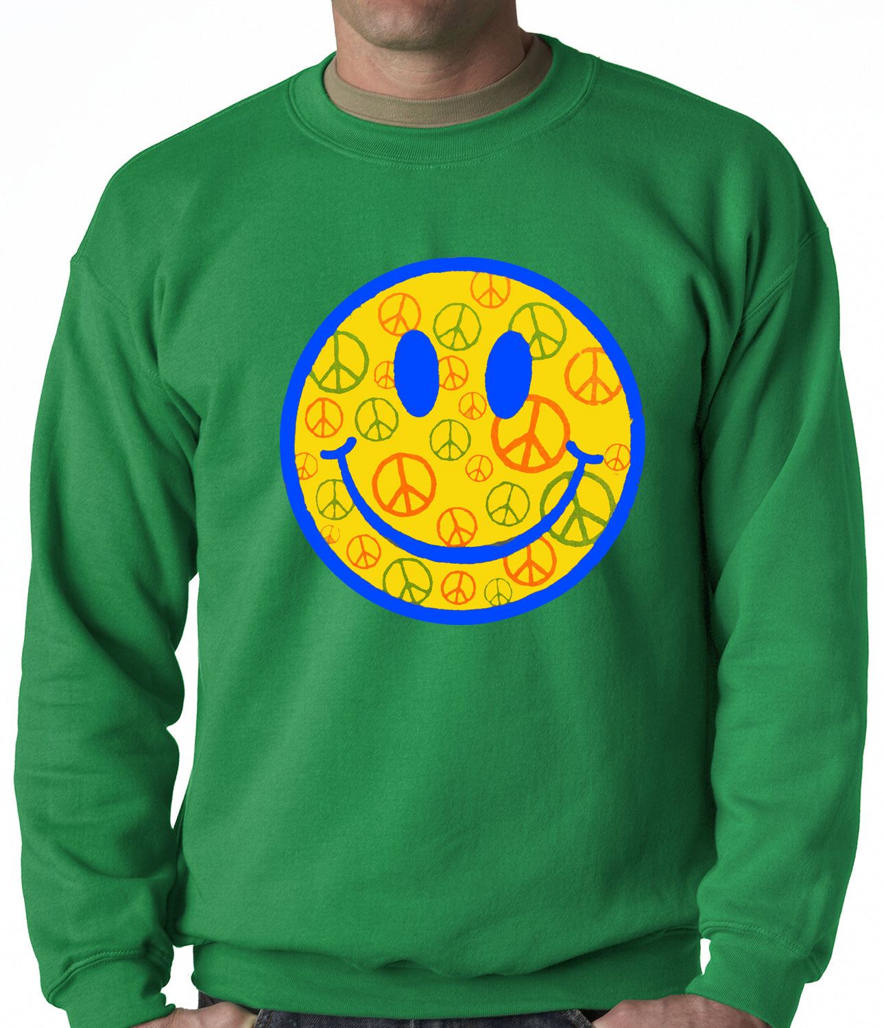 Smiley Face Peace Signs All Over Crewneck Sweatshirt