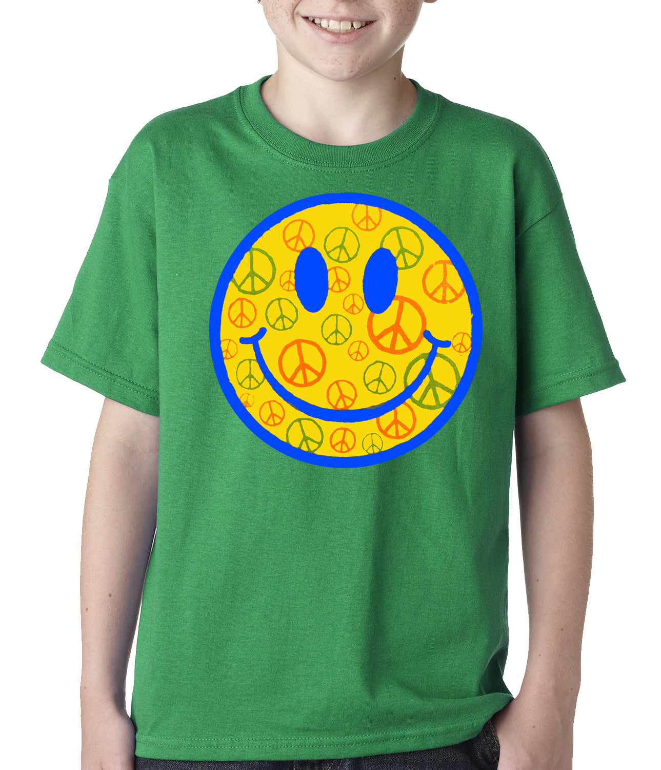 Smiley Face Peace Signs All Over Kids T-shirt