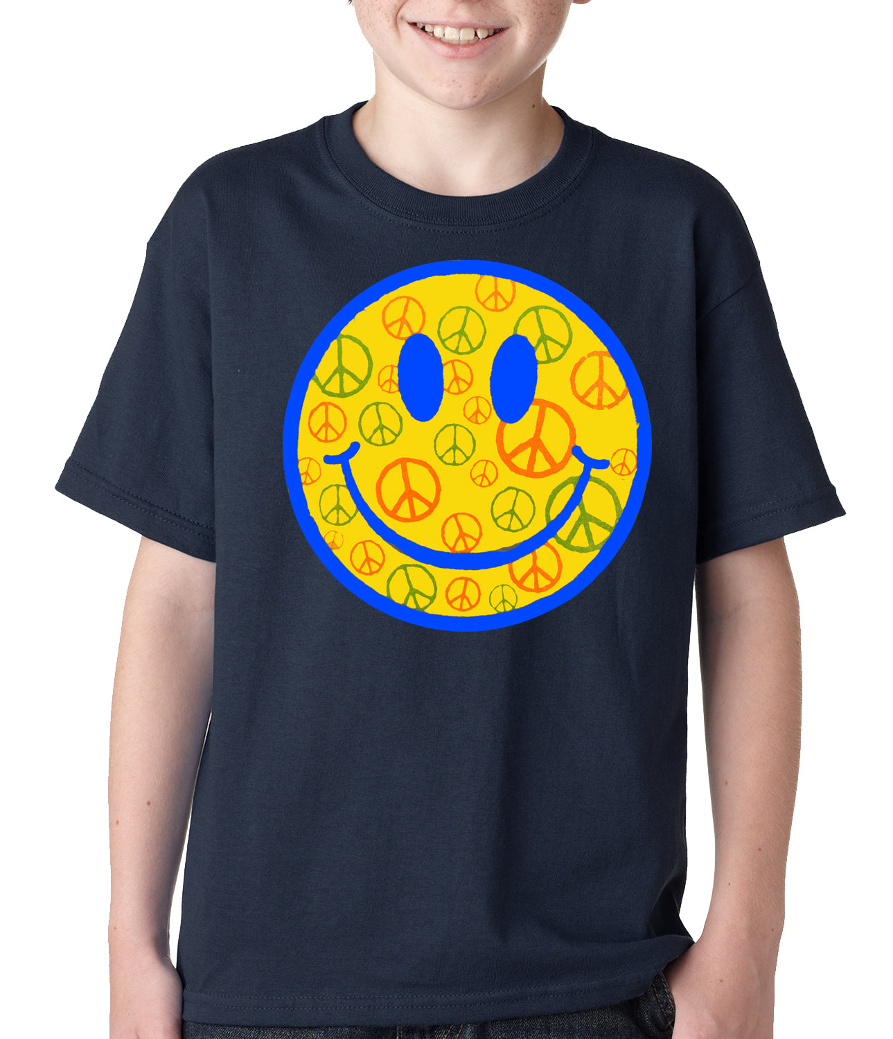 Smiley Face Peace Signs All Over Kids T-shirt