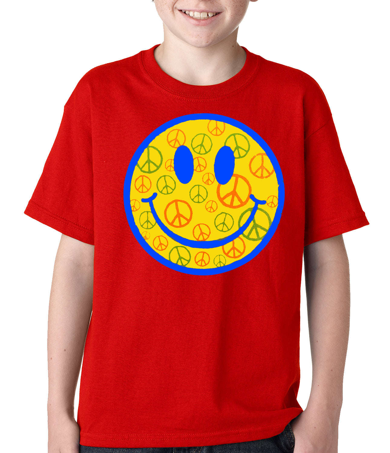 Smiley Face Peace Signs All Over Kids T-shirt