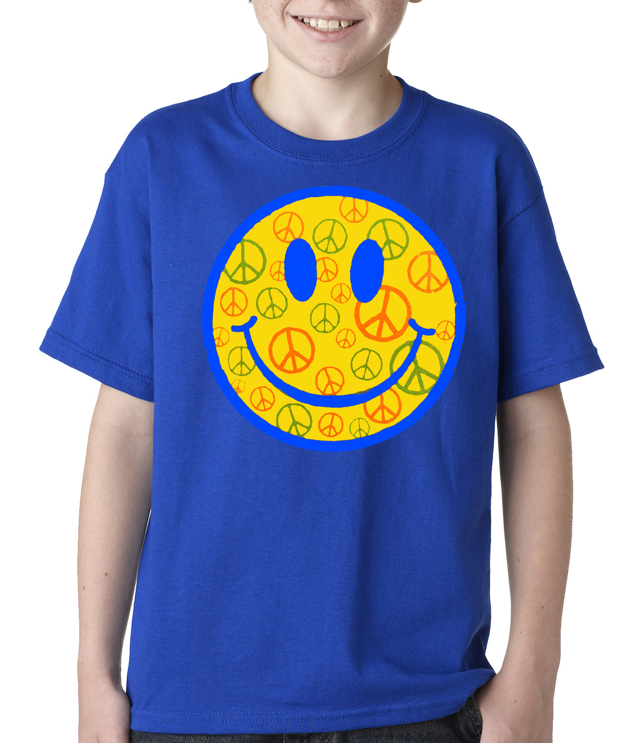 Smiley Face Peace Signs All Over Kids T-shirt