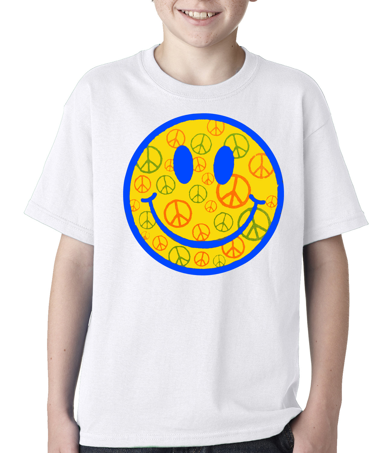 Smiley Face Peace Signs All Over Kids T-shirt