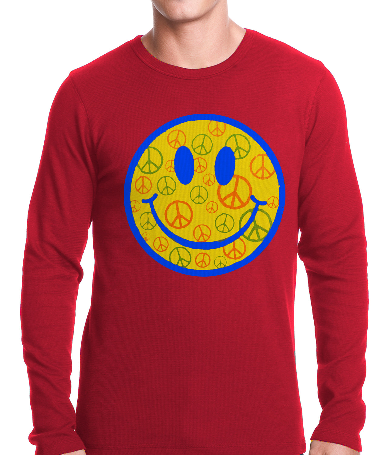 Smiley Face Peace Signs All Over Thermal Shirt