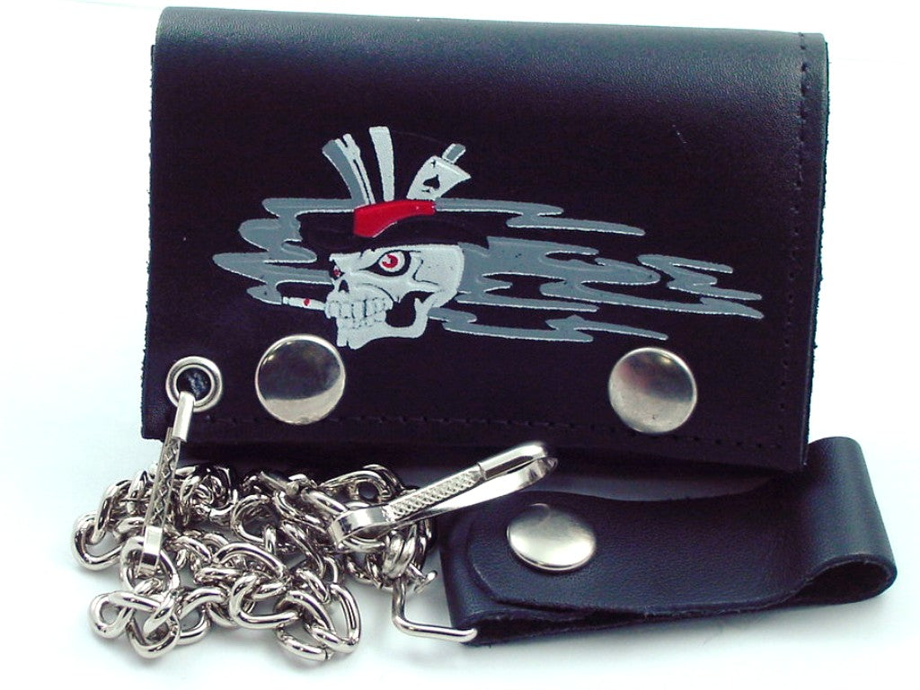 Smokin' Ace Skull Genuine Leather Chain Wallet