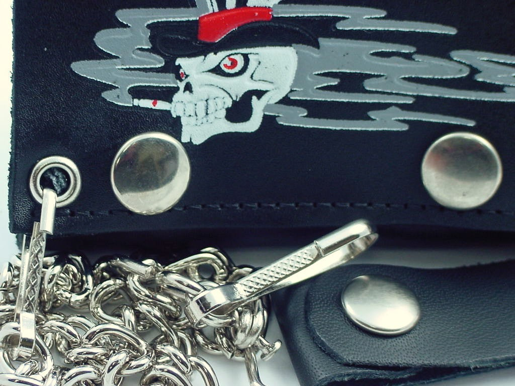 Smokin' Ace Skull Genuine Leather Chain Wallet
