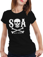 SOA Men Of Mayhem Skull and Crossbones Girl's T-Shirt (Black)