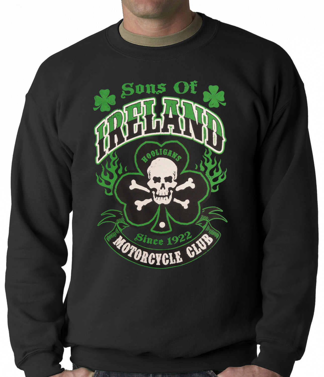 Sons of Ireland Shamrock Skull Biker Crewneck