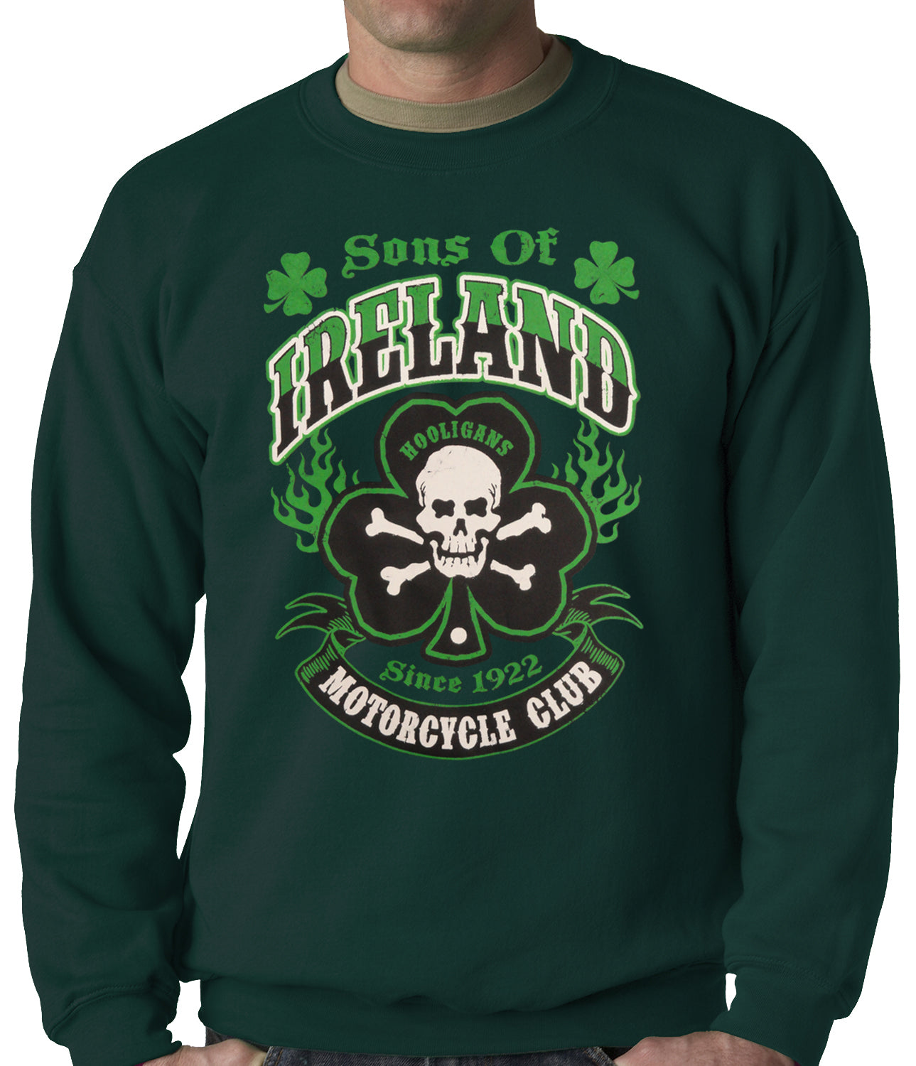 Sons of Ireland Shamrock Skull Biker Crewneck