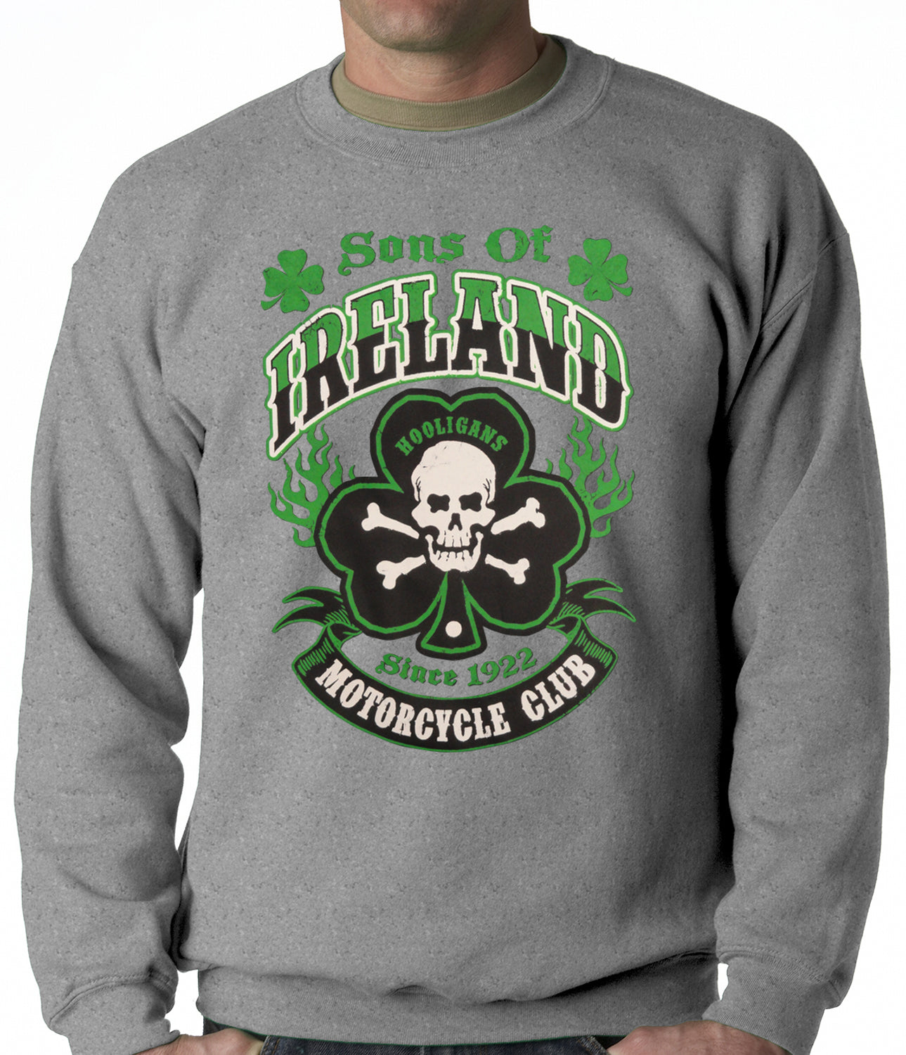 Sons of Ireland Shamrock Skull Biker Crewneck