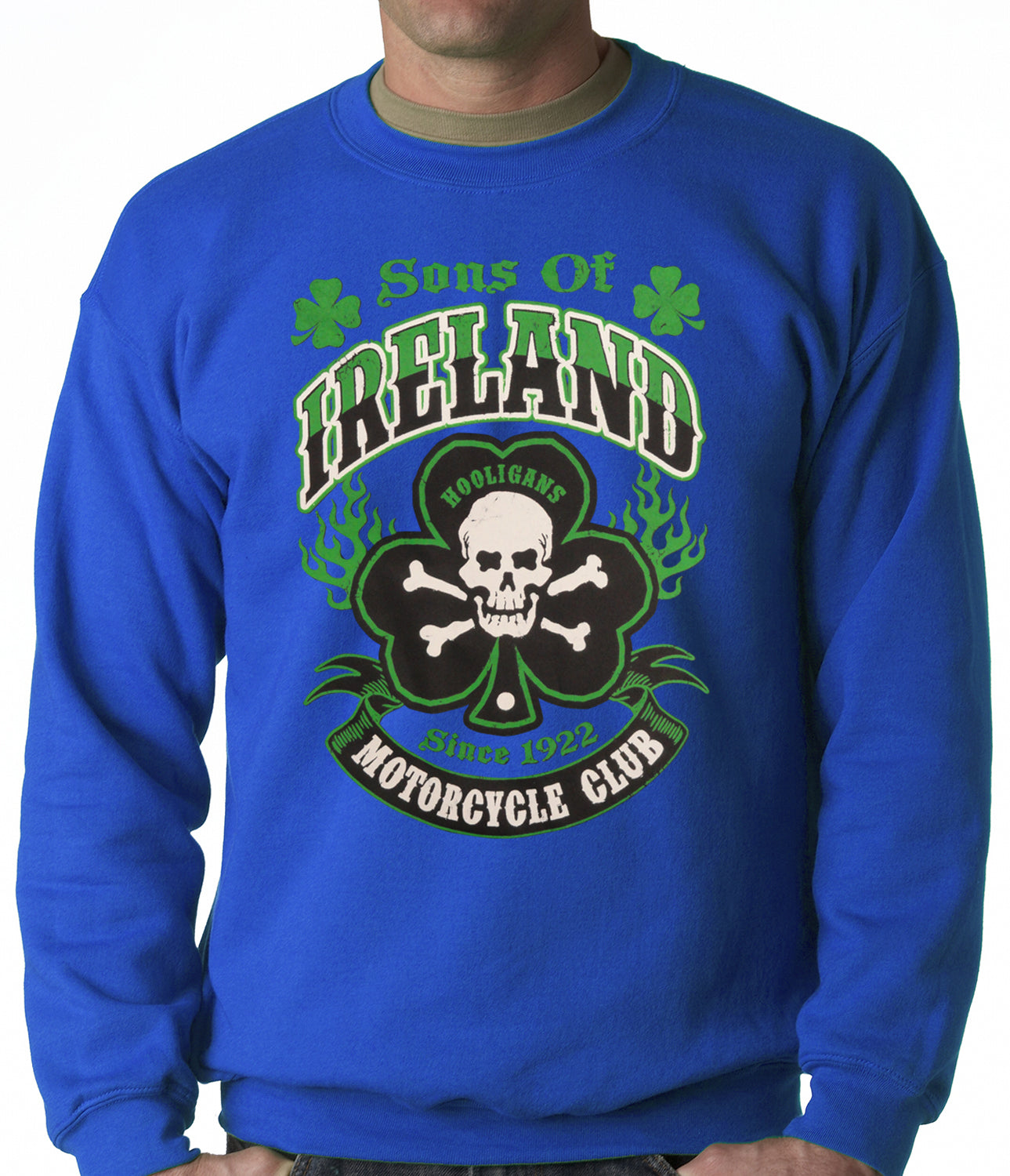 Sons of Ireland Shamrock Skull Biker Crewneck