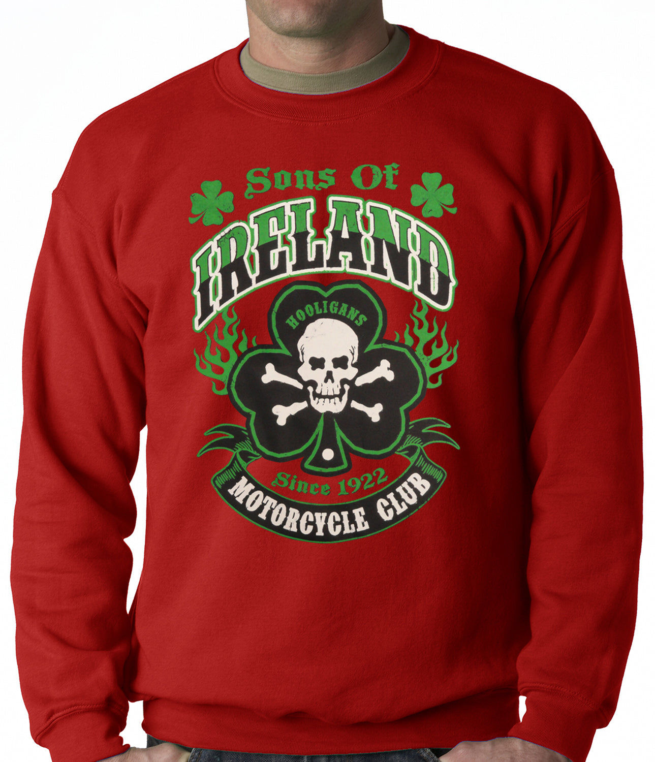 Sons of Ireland Shamrock Skull Biker Crewneck