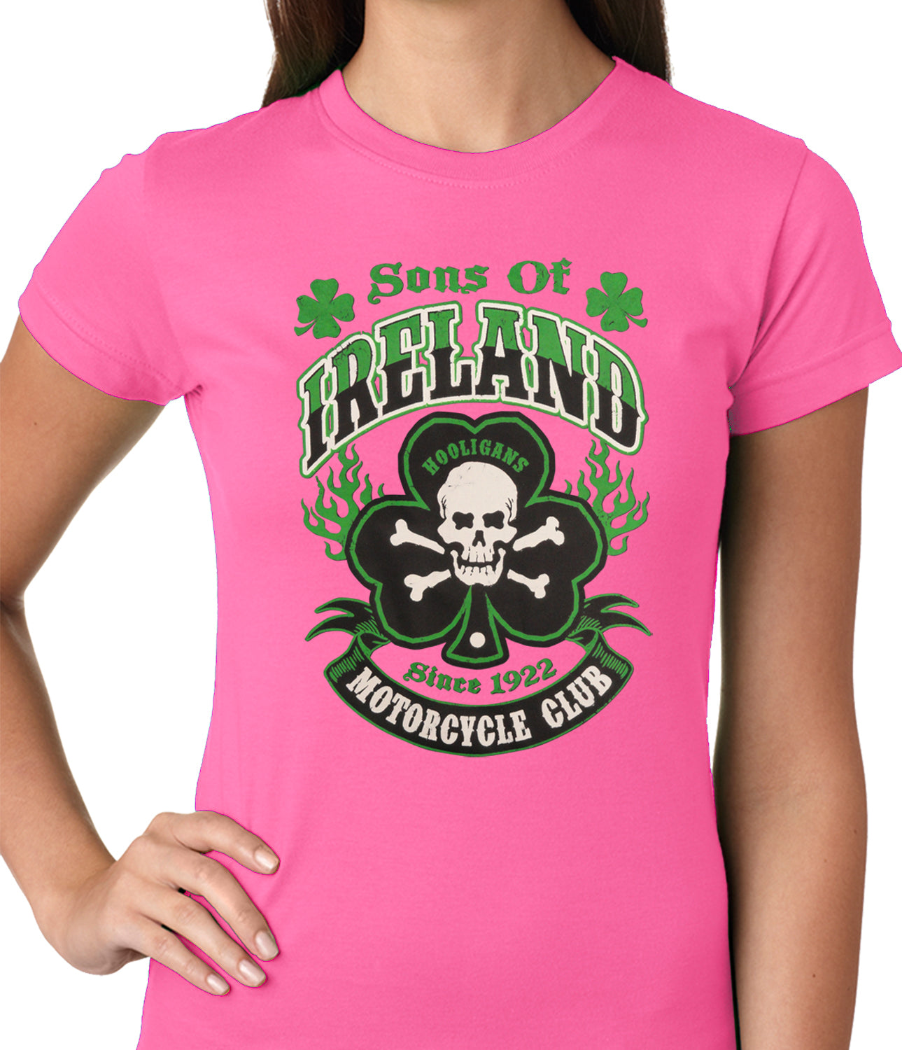Sons of Ireland Shamrock Skull Biker Girls T-shirt