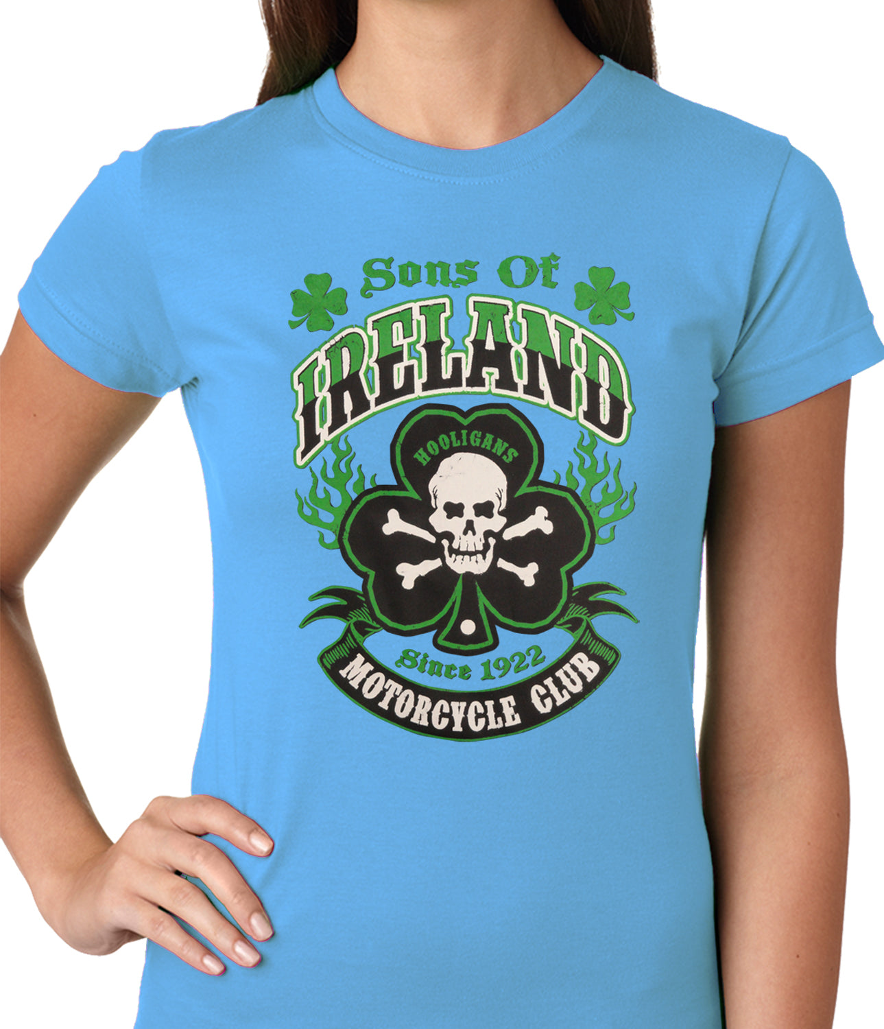 Sons of Ireland Shamrock Skull Biker Girls T-shirt