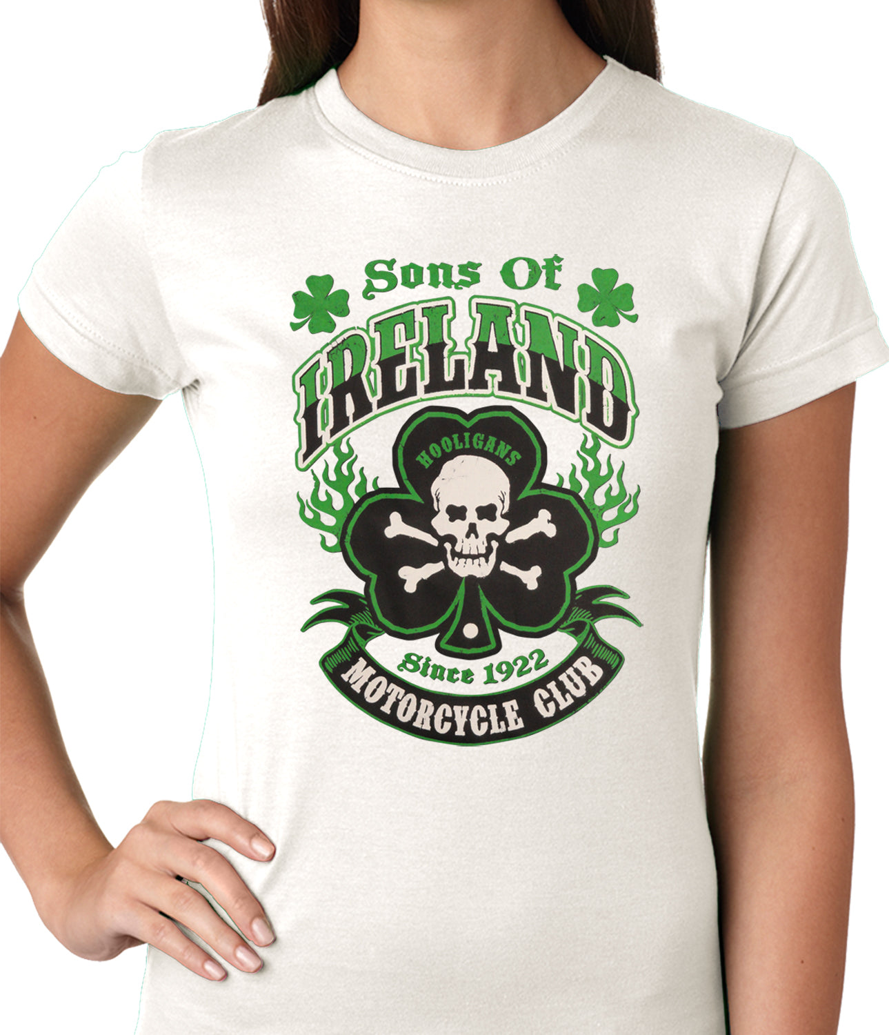 Sons of Ireland Shamrock Skull Biker Girls T-shirt