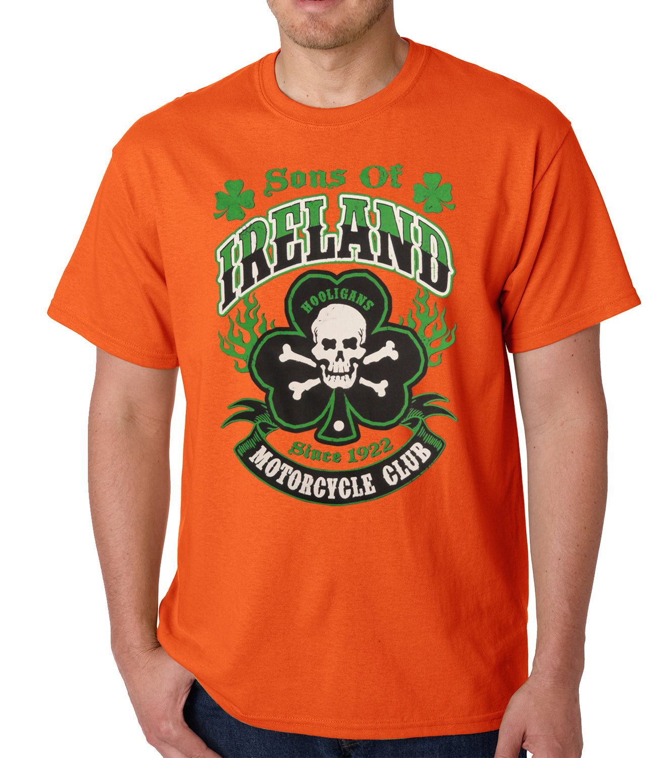 Sons of Ireland Shamrock Skull Biker Mens T-shirt