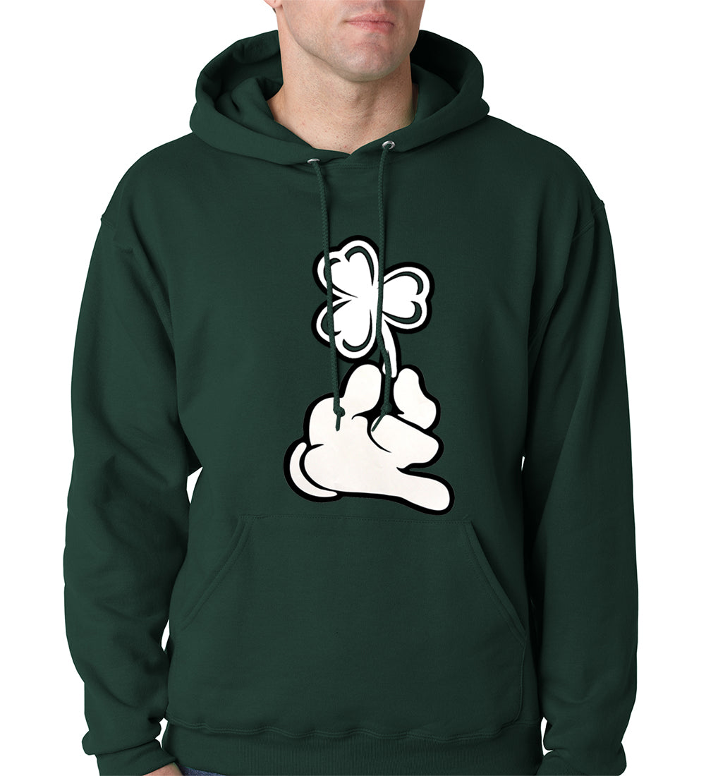 St. Patrick's Day Cartoon Hand Holding Shamrock Adult Hoodie