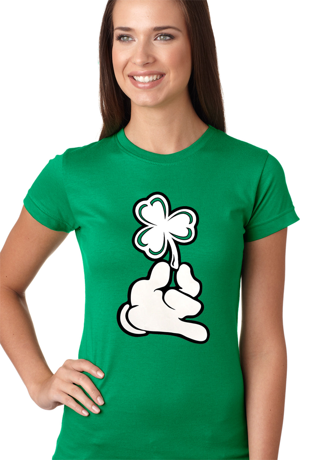 St. Patrick's Day Cartoon Hand Holding Shamrock Girls T-shirt