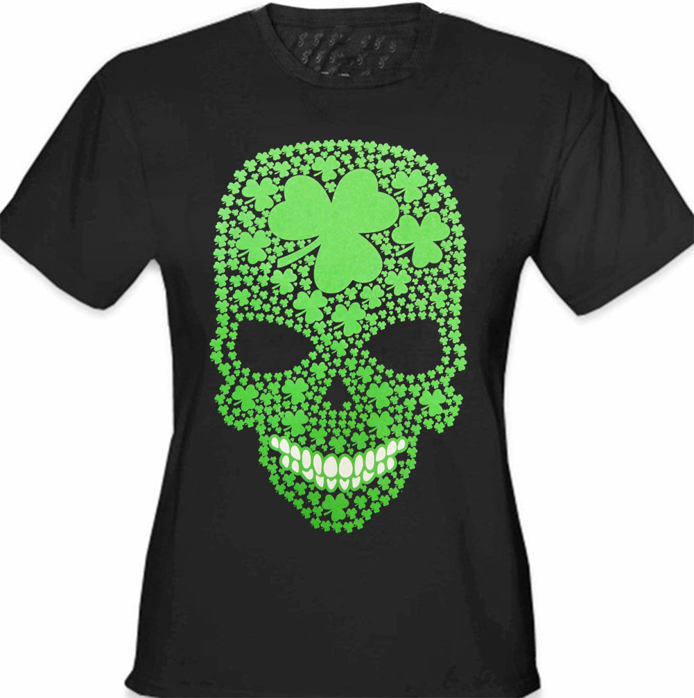 St. Patrick's Day Shamrock Sugar Skull Girl's T-Shirt
