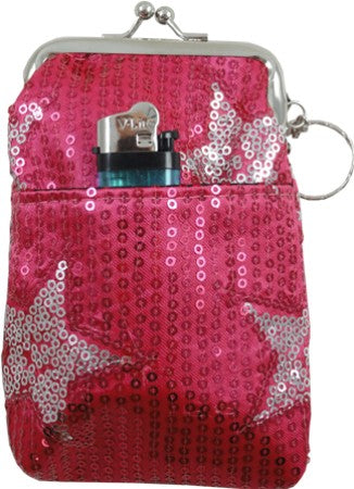 Star Studded Sequin Cigarette Purse with Lighter Holder