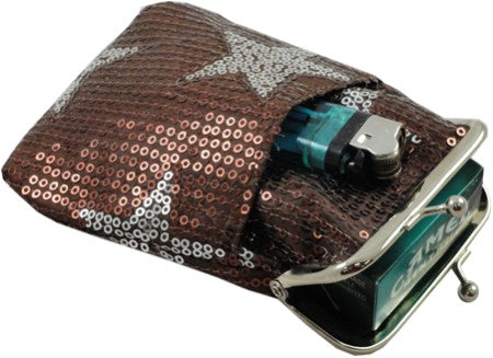 Star Studded Sequin Cigarette Purse with Lighter Holder