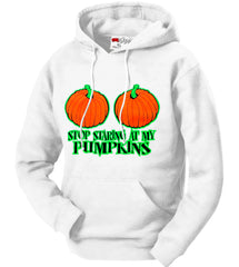 Halloween Shirt - Stop Staring At My Pumpkins Adult Hoodie