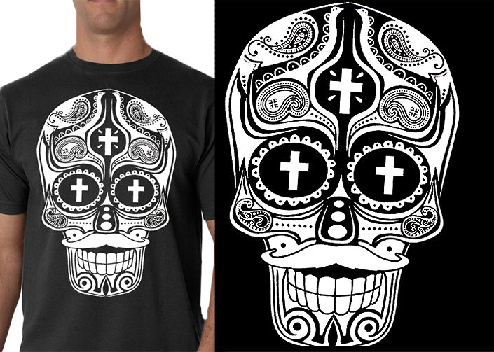 Sugar Skull with Mustache Men's T-Shirt