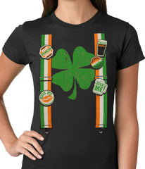 Suspenders with Shamrock Irish Costume Girls T-shirt